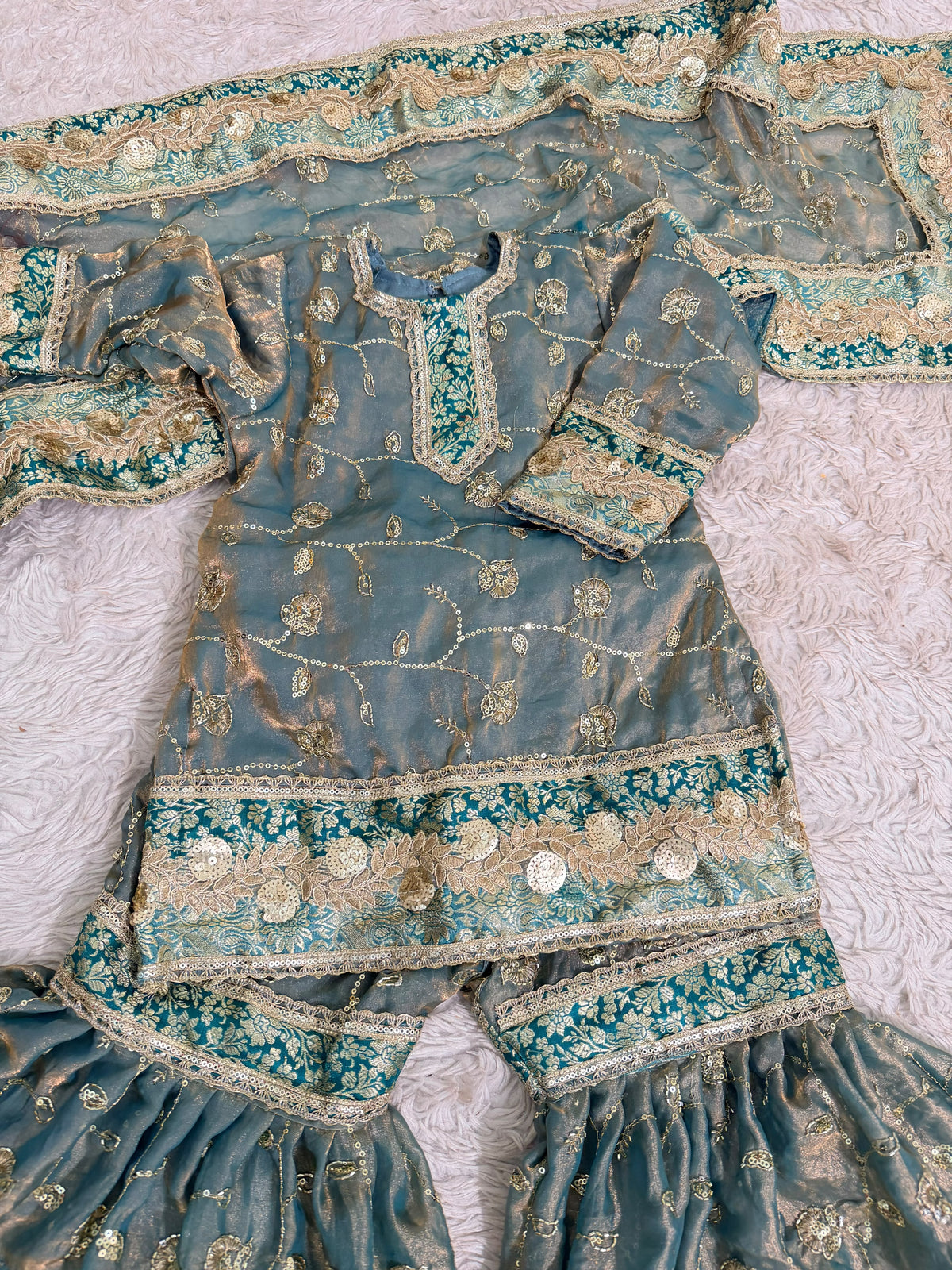 CADET BLUE KIDS RAMPURI GHARARA