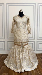 Off white banarasi cotton silk gharara