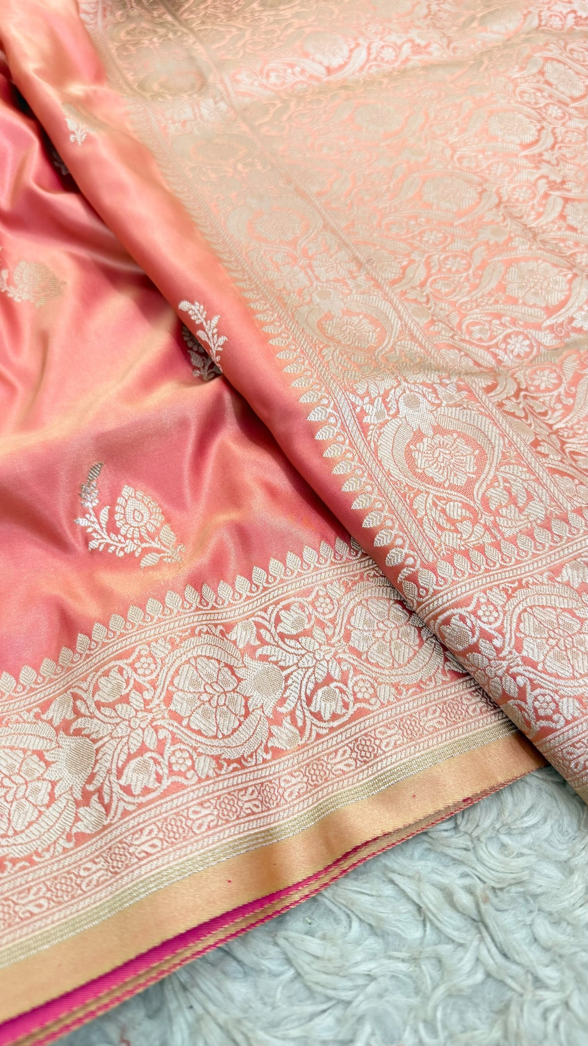 CANDLELIGHT PEACH BUTI MASHRU KATAAN SILK