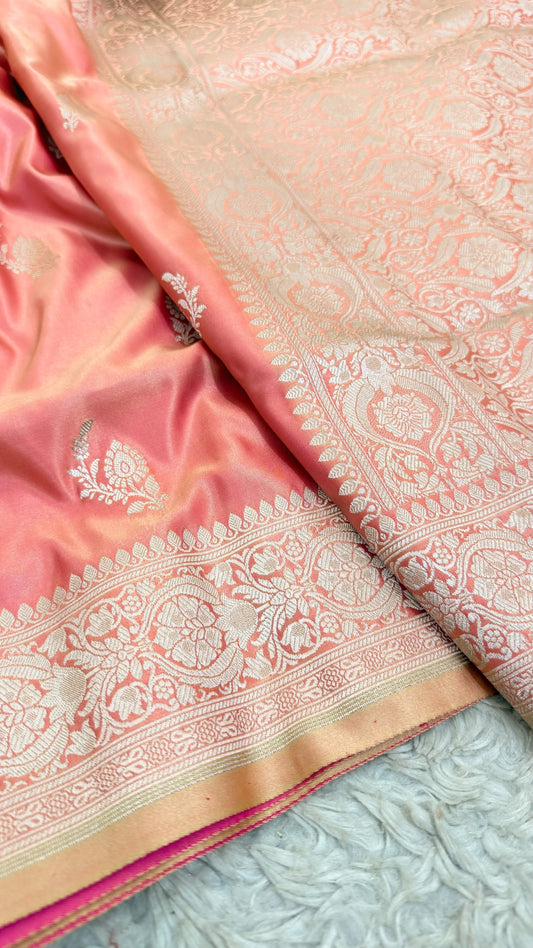 CANDLELIGHT PEACH BUTI MASHRU KATAAN SILK