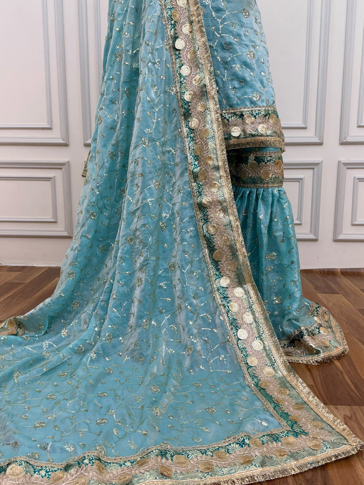 SKY BLUE RAMPURI GHARARA