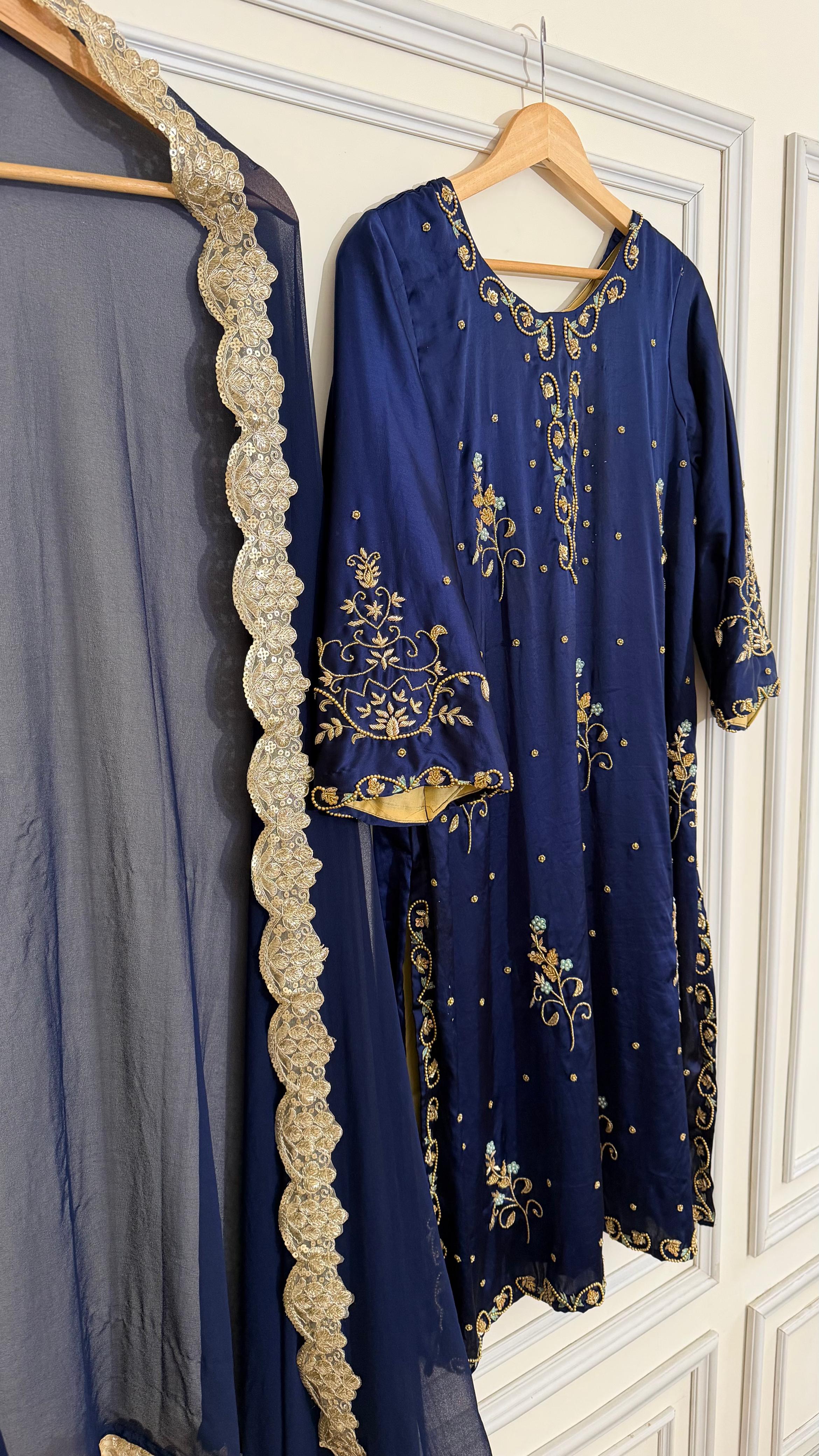 ITALIAN SATIN SILK BASED HANDWORK 2 PIECE SUIT