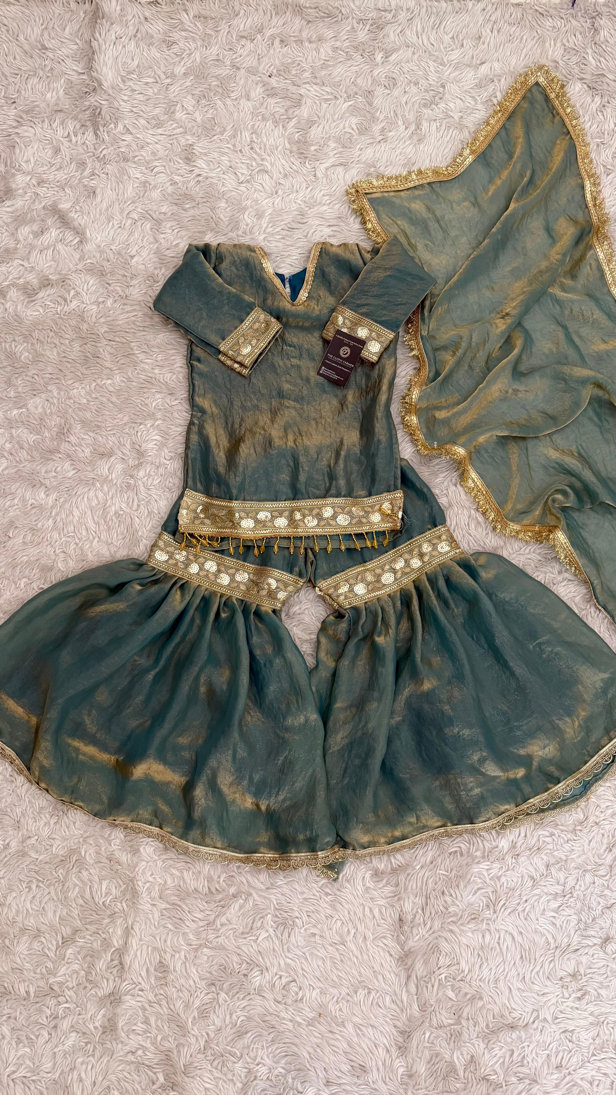 GOLDEN BLUE SHADE LITTLE PRINCESS GHARARA