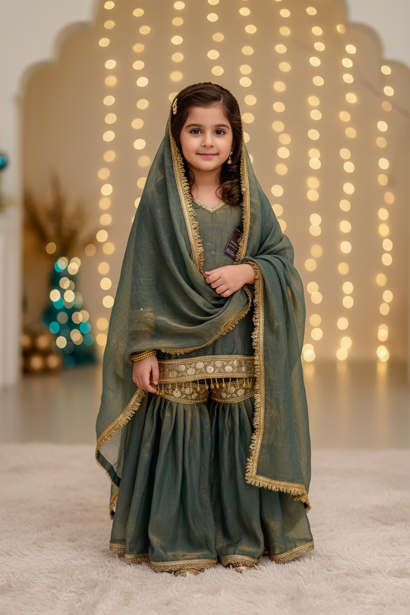 GOLDEN BLUE SHADE LITTLE PRINCESS GHARARA