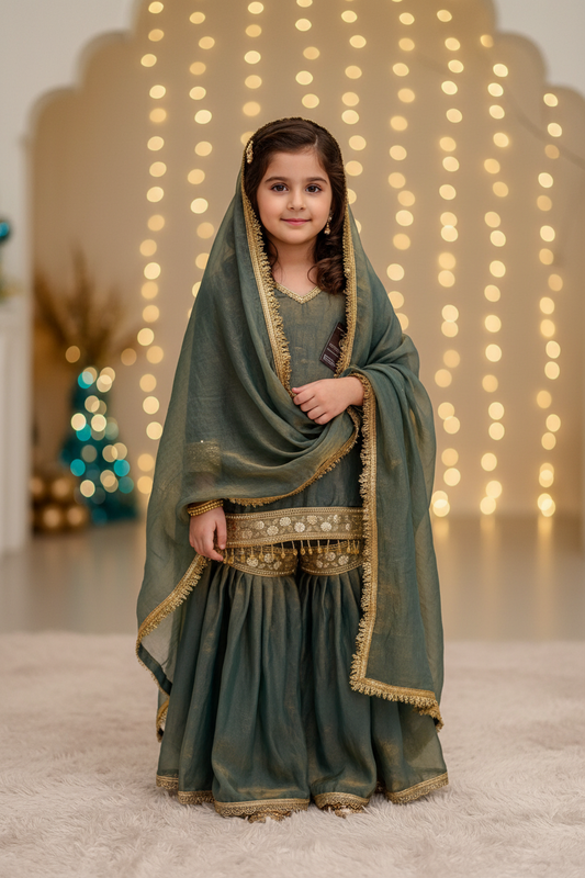 GOLDEN BLUE SHADE LITTLE PRINCESS GHARARA