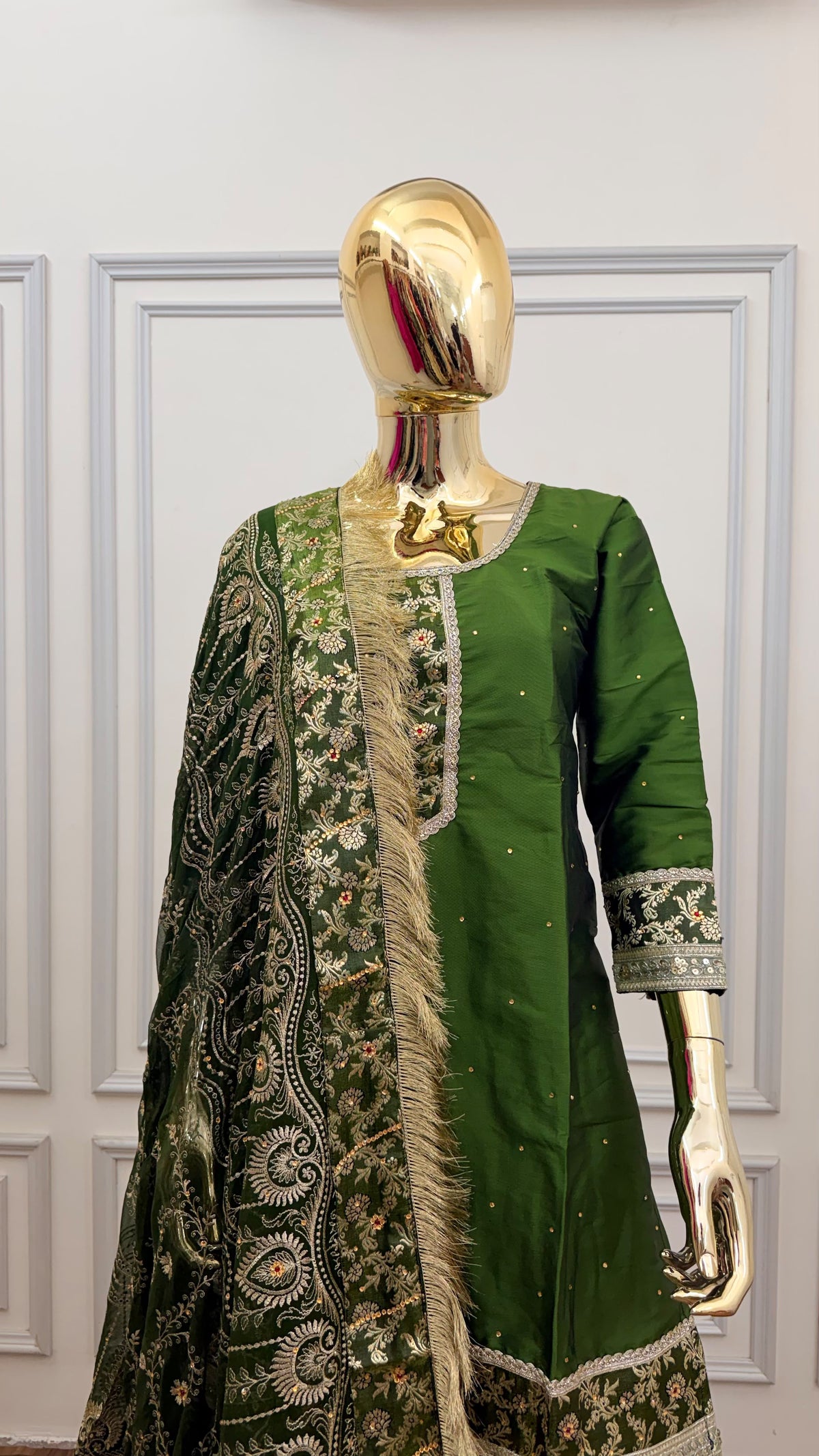 SEA GREEN PLAN TOP KIMKHAB GHARARA