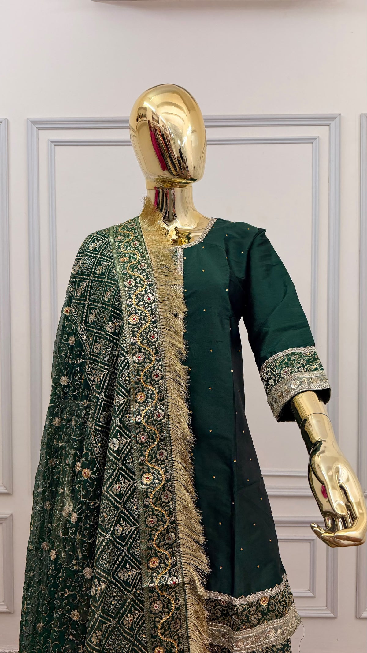 PINE GREEN PLAN TOP KIMKHAB GHARARA