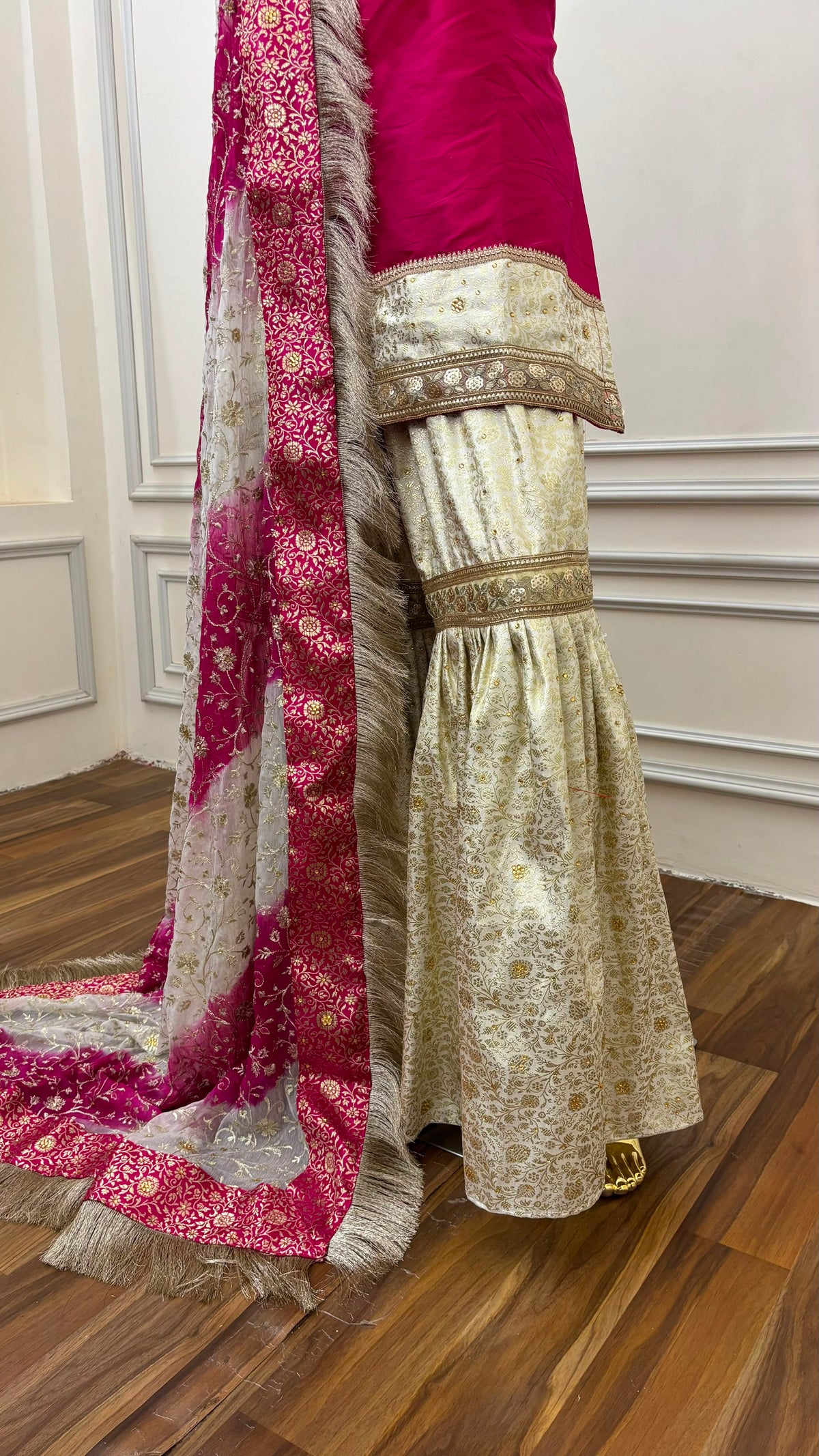 RANI PINK OFF WHITE CONTRAST GHARARA