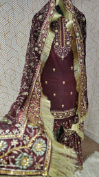 Coffee maroon Embroidered Gharara with Viscose silk base