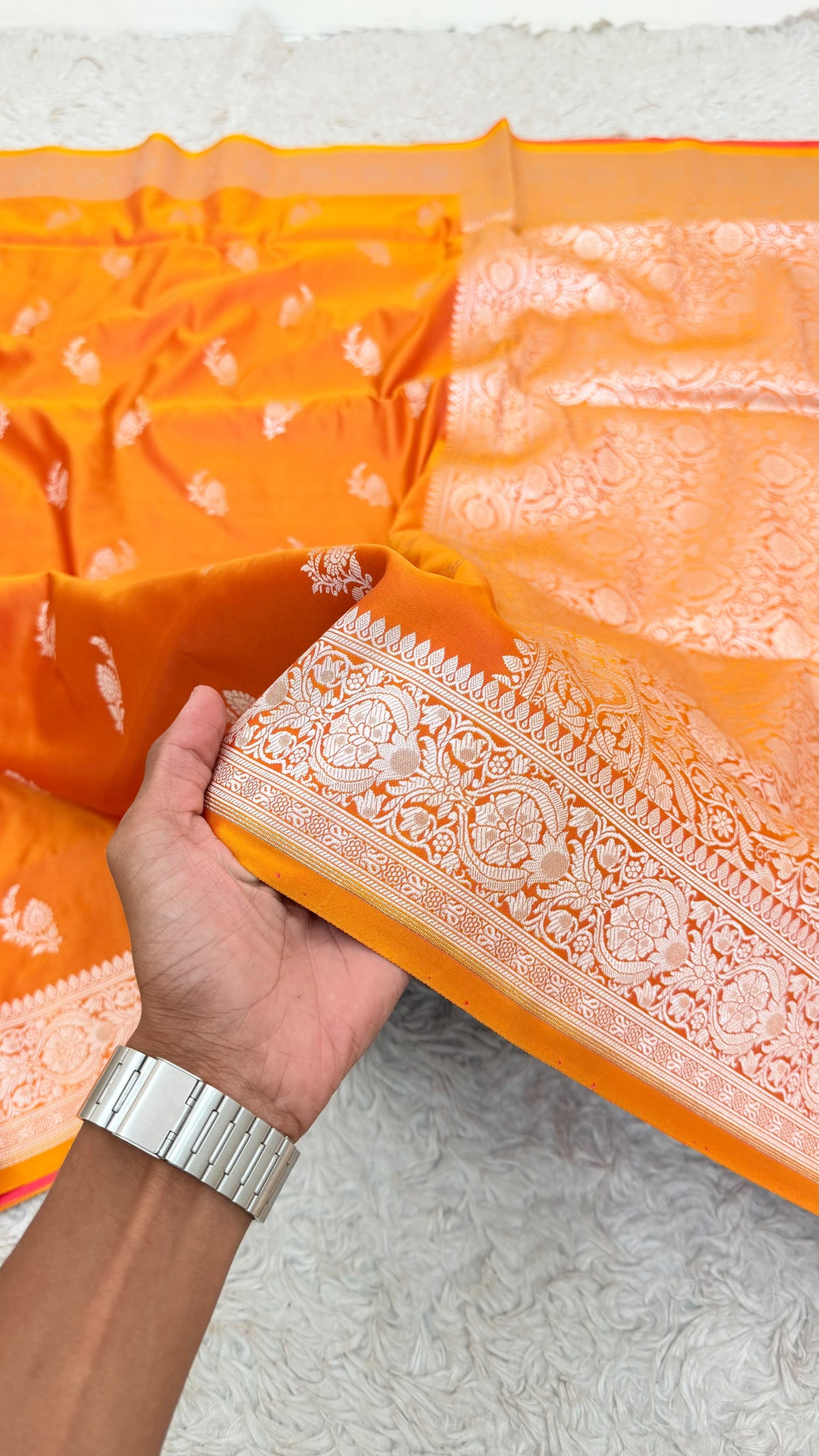 PEACH ORANGE  BUTI MASHRU KATAAN SILK