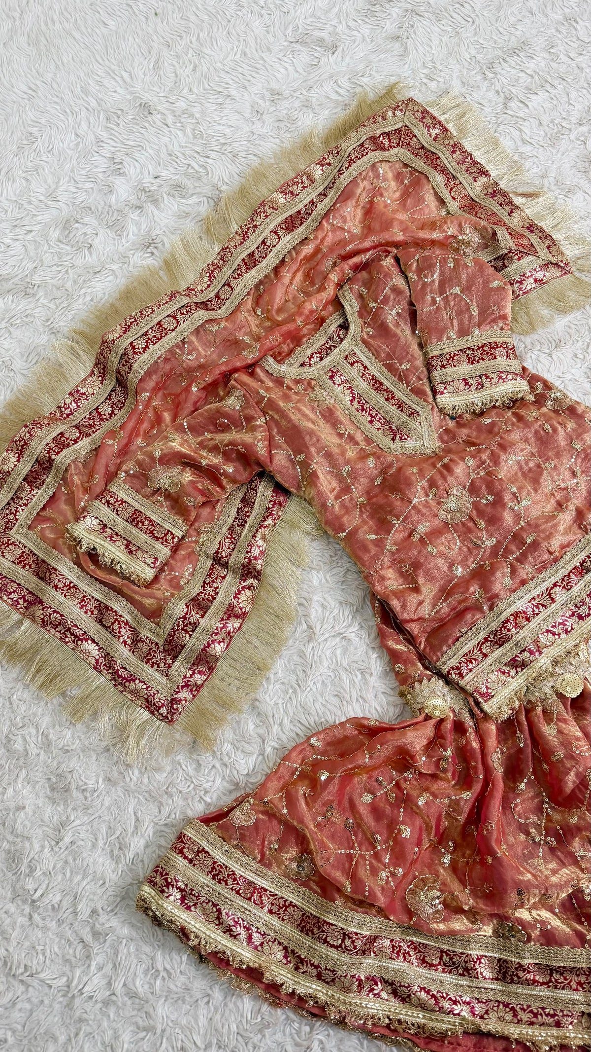 PEACH KIDS ORGANZA RAMPURI GHARARA