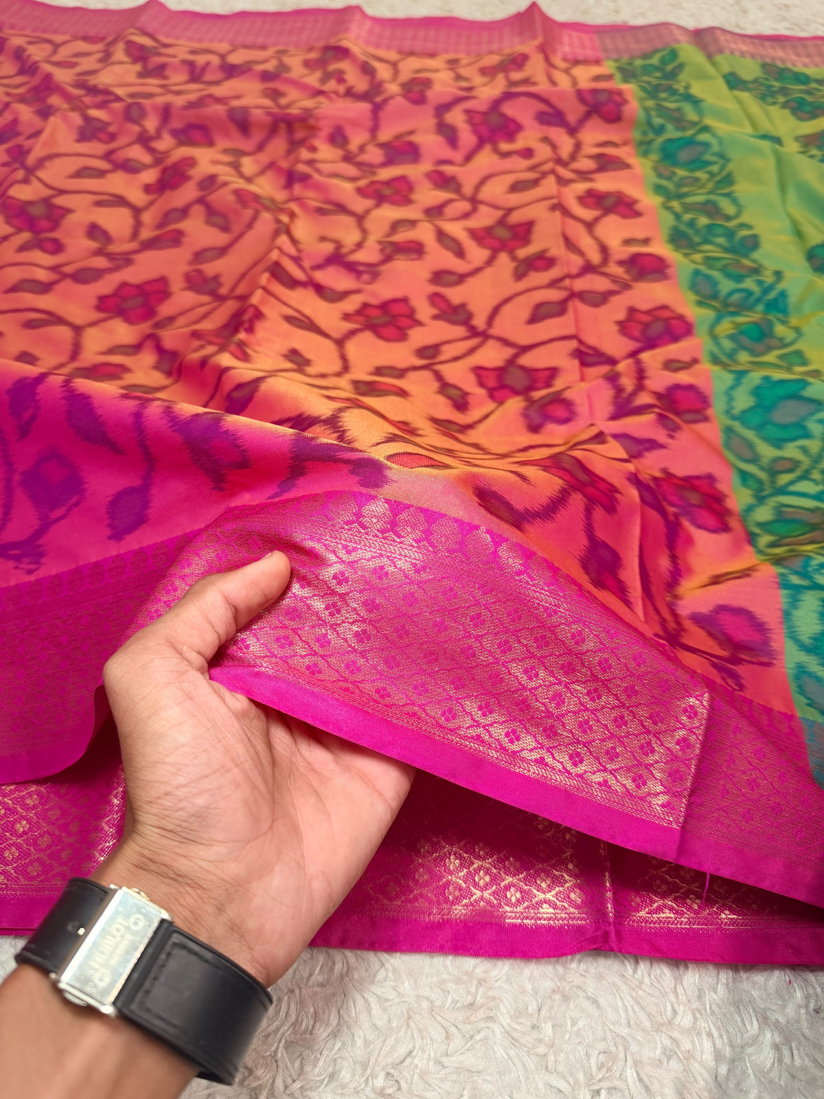 PINKISH PEACH IKAT PRINT SAREE