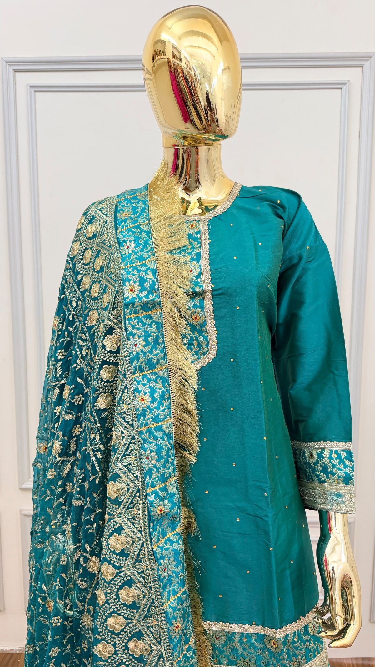 RAMA GREEN PLAN TOP KIMKHAB GHARARA