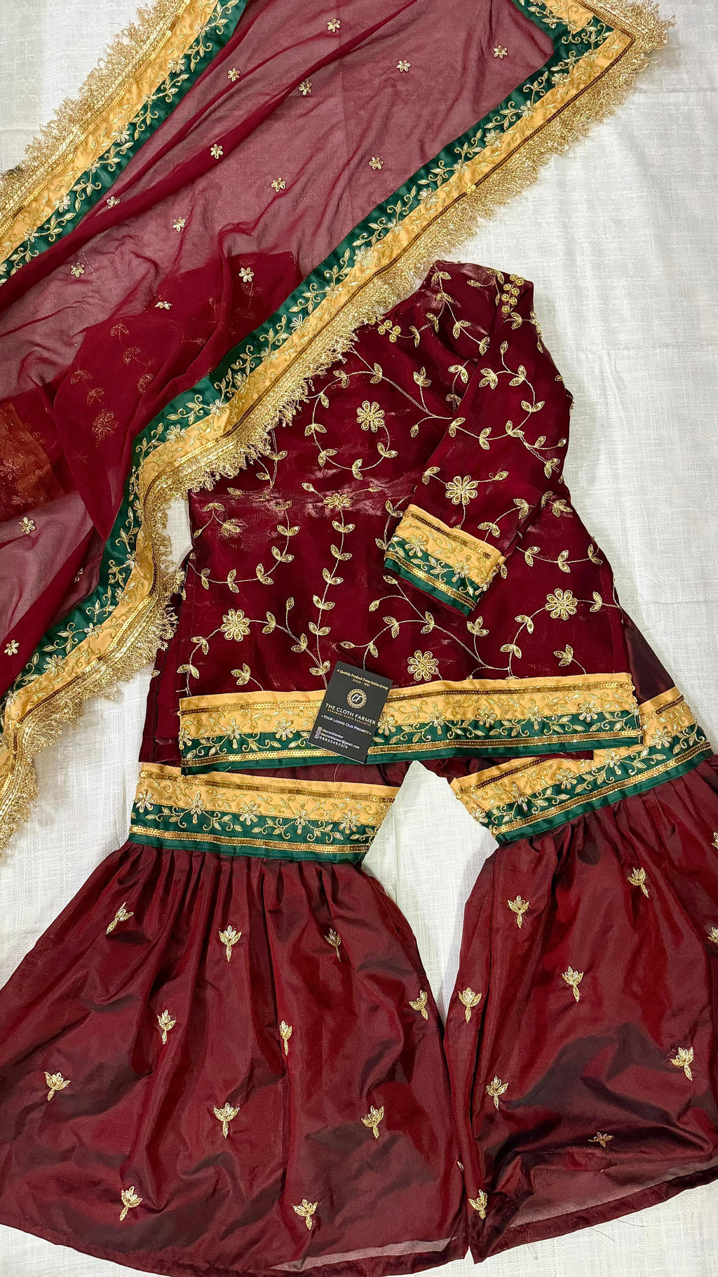 Dark blood maroon handwork gharara