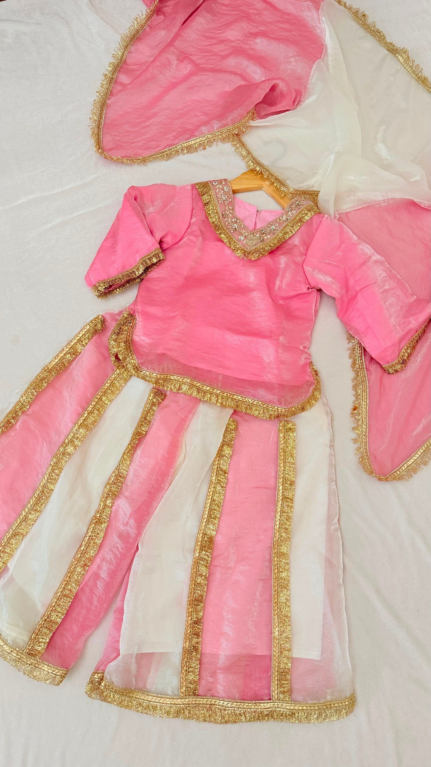 Italian shimmer silk based white strawberry color sharara