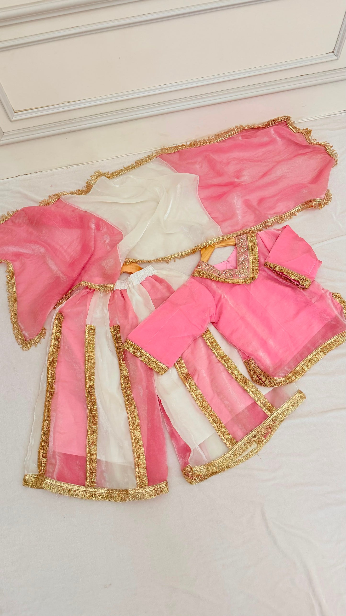 Italian shimmer silk based white strawberry color sharara