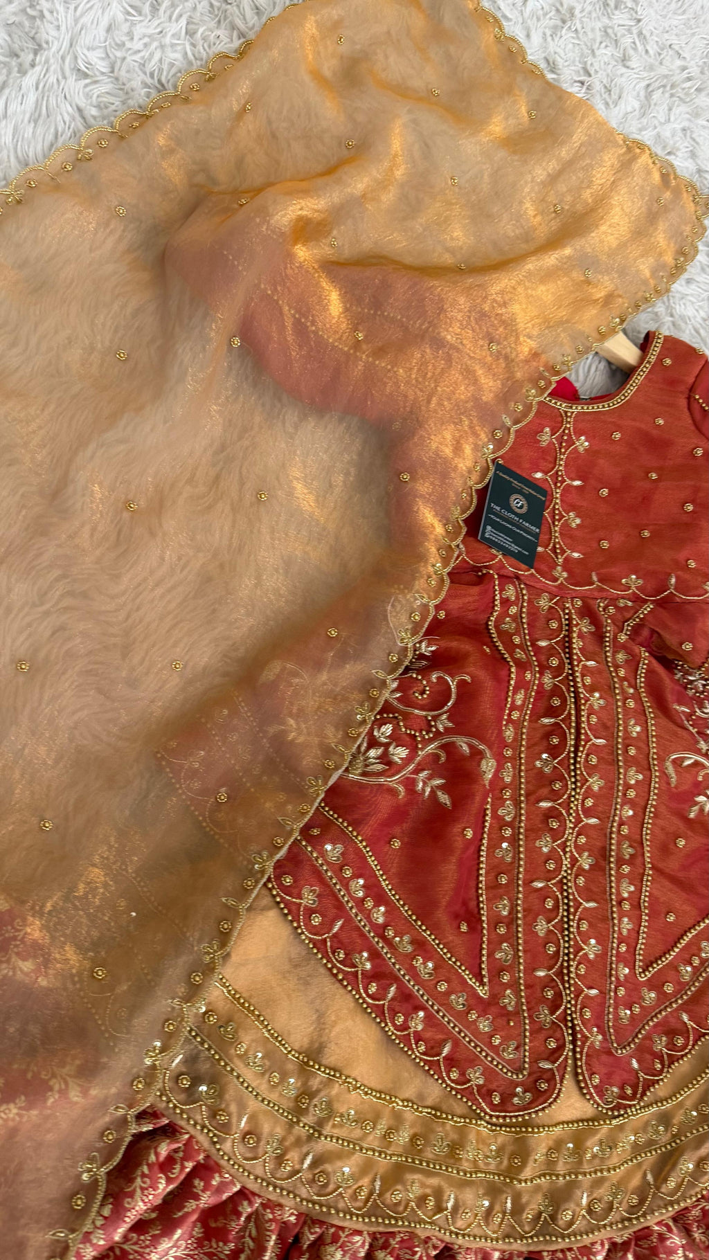 Rust peach indo western with farshi