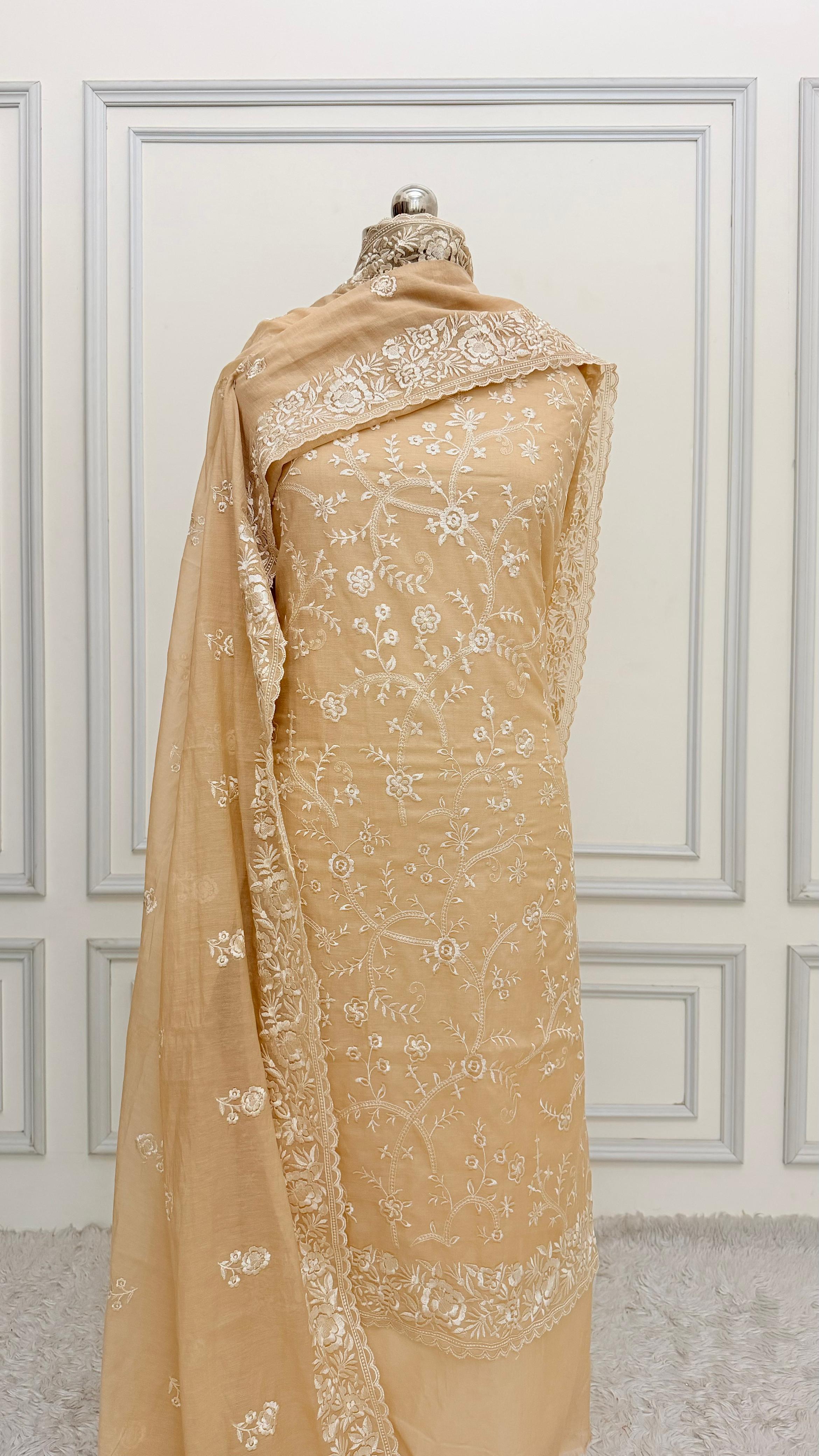LIGHT APRICOT COLOR COTTON MUL 3 PIECE SUIT