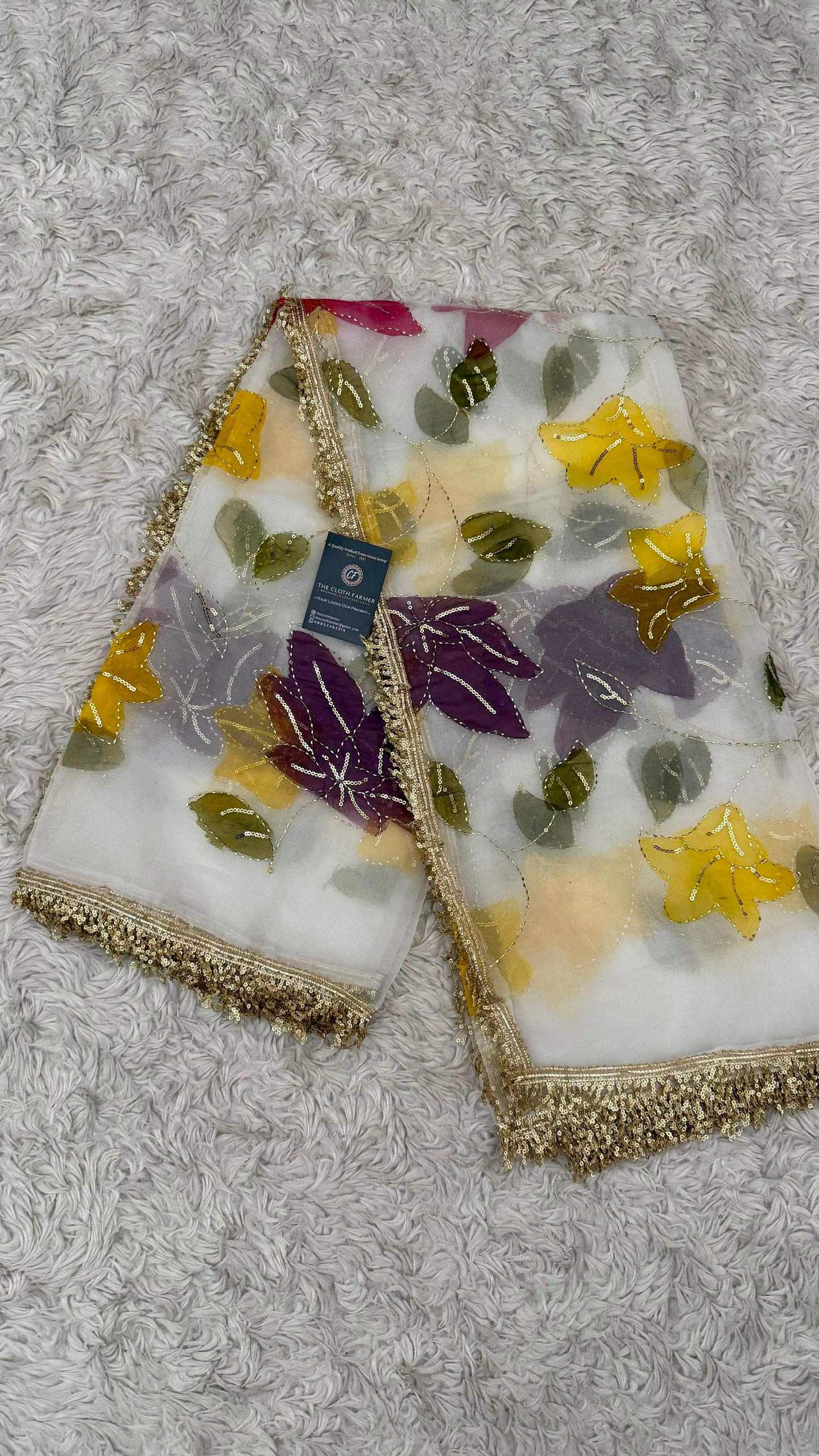 PURPLE MAROON YELLOW FLORAL PAINTED DUPATTA