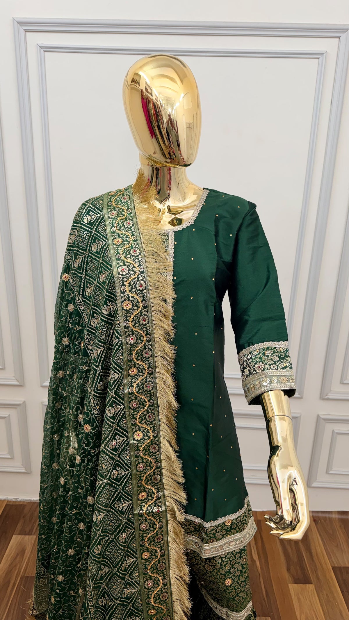 PINE GREEN PLAN TOP KIMKHAB GHARARA