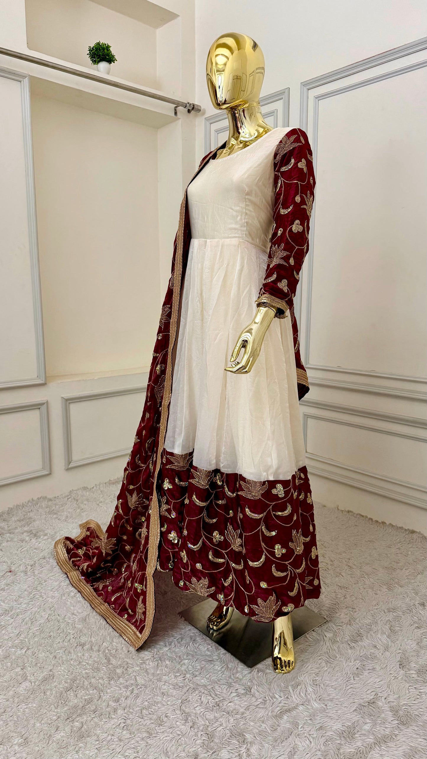 OFF WHITE MAROON PINTEREST ANARKALI