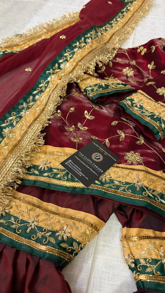 Dark blood maroon handwork gharara