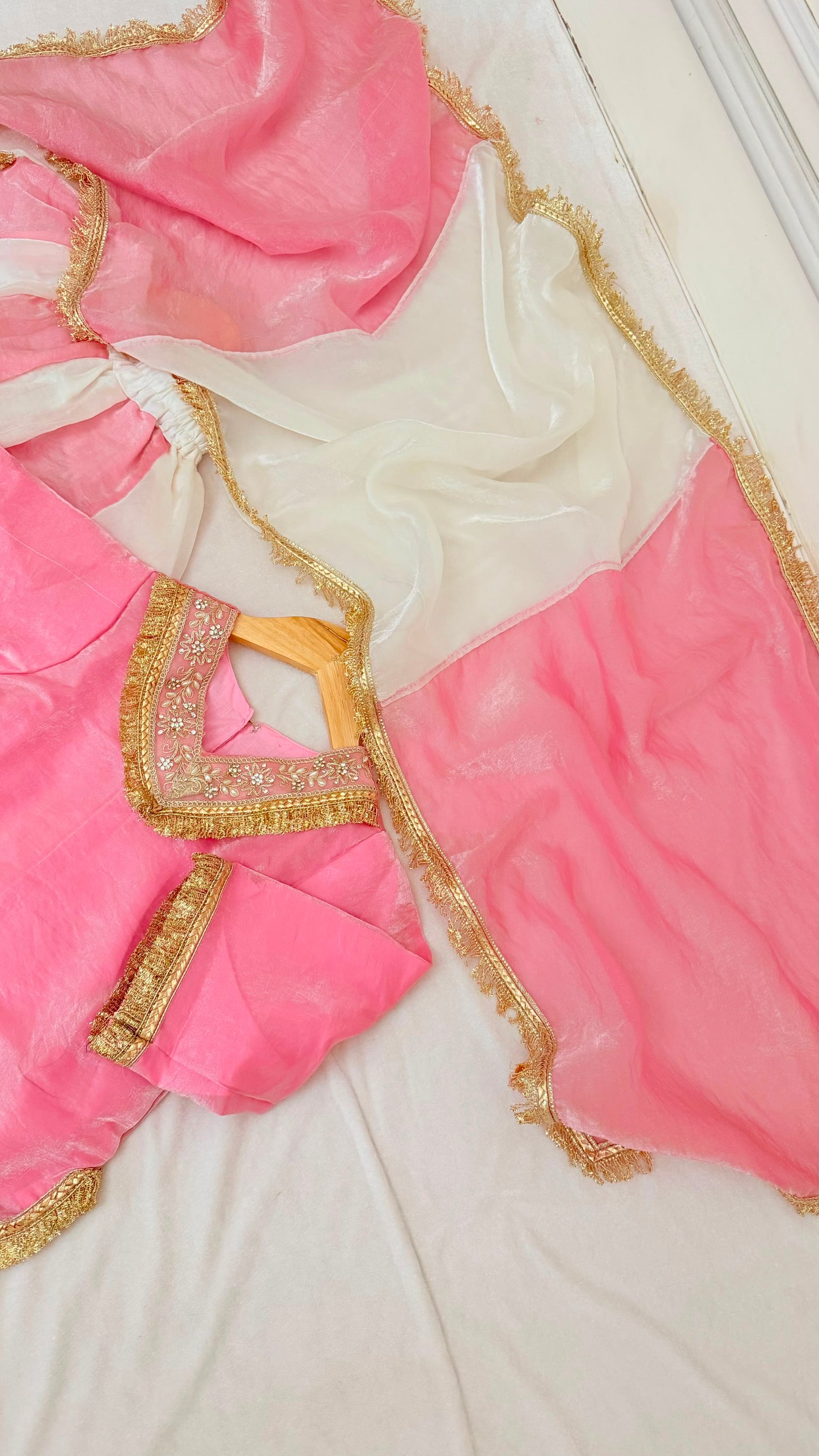 Italian shimmer silk based white strawberry color sharara