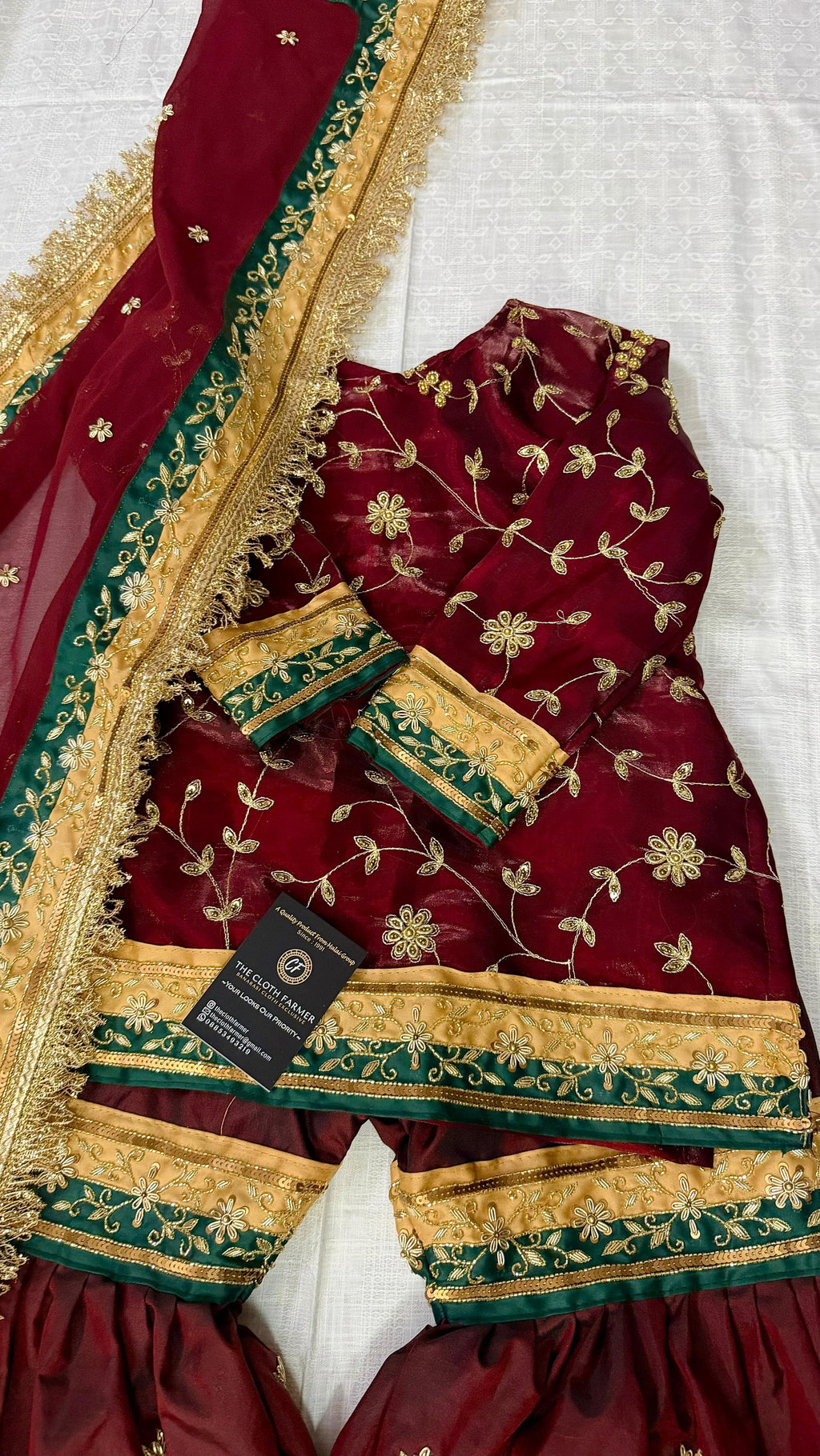 Dark blood maroon handwork gharara