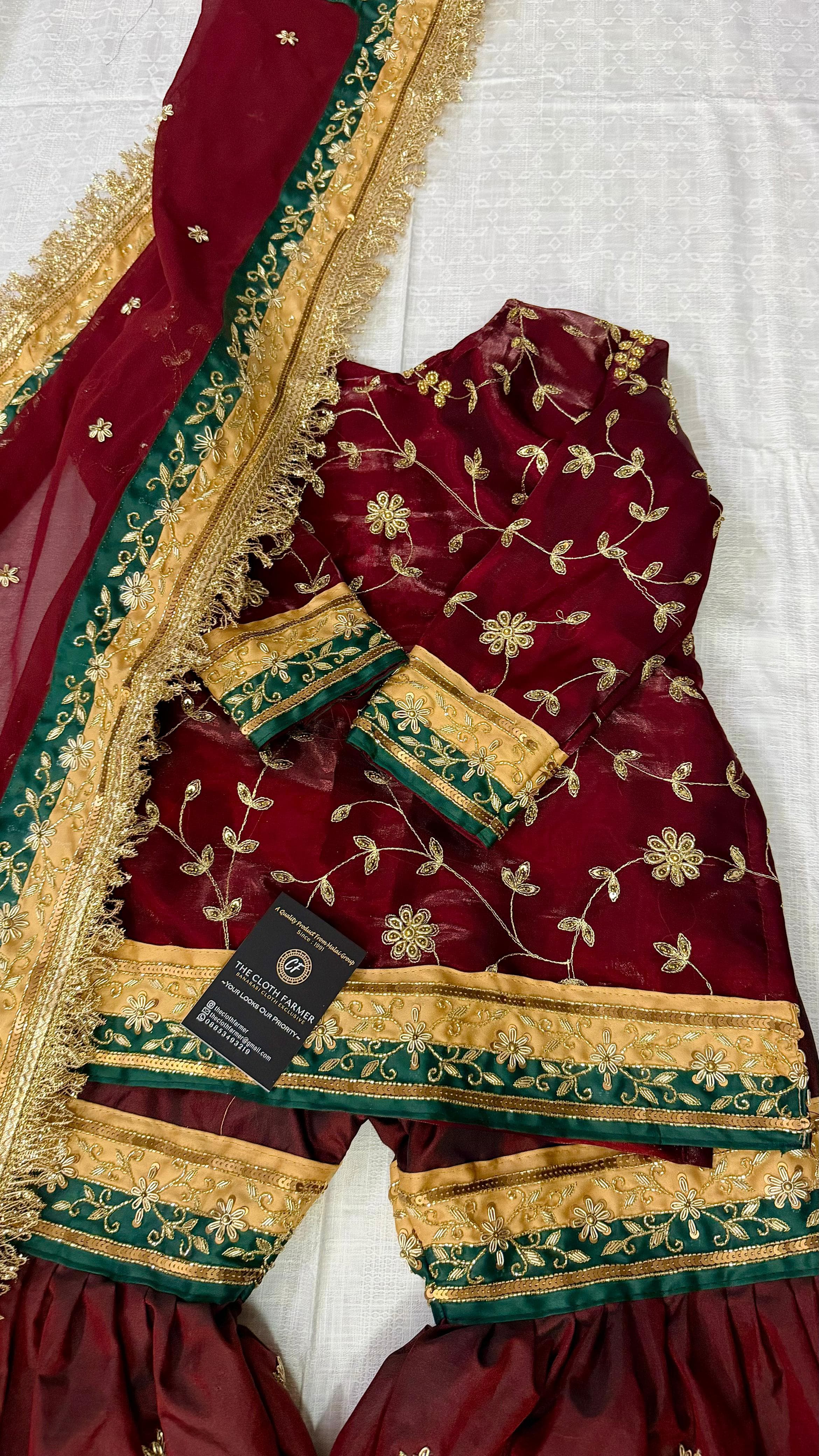 Dark blood maroon handwork gharara