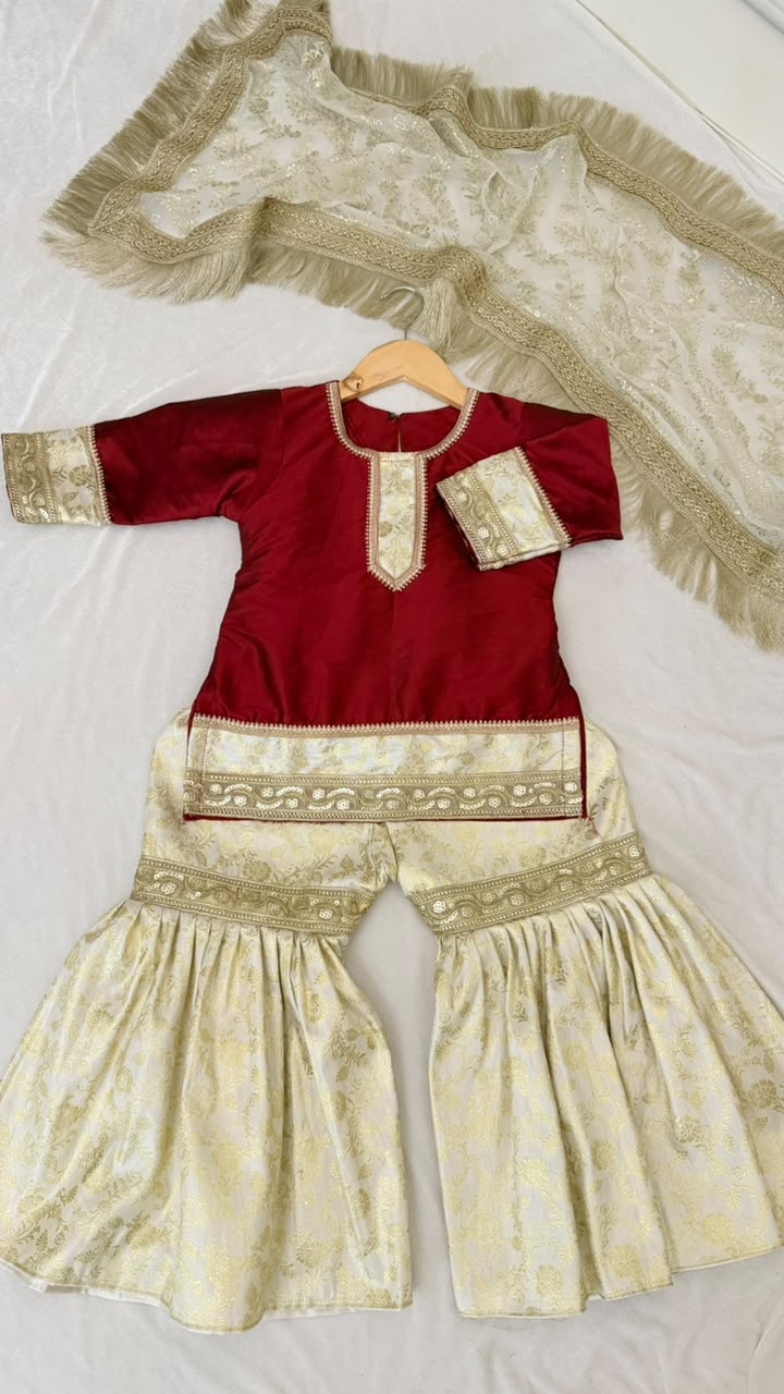maroon kimkhab gharara for little princess