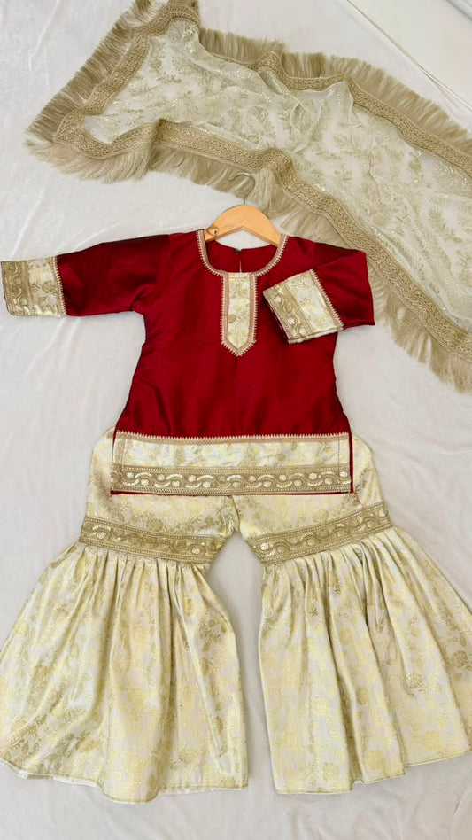 maroon kimkhab gharara for little princess