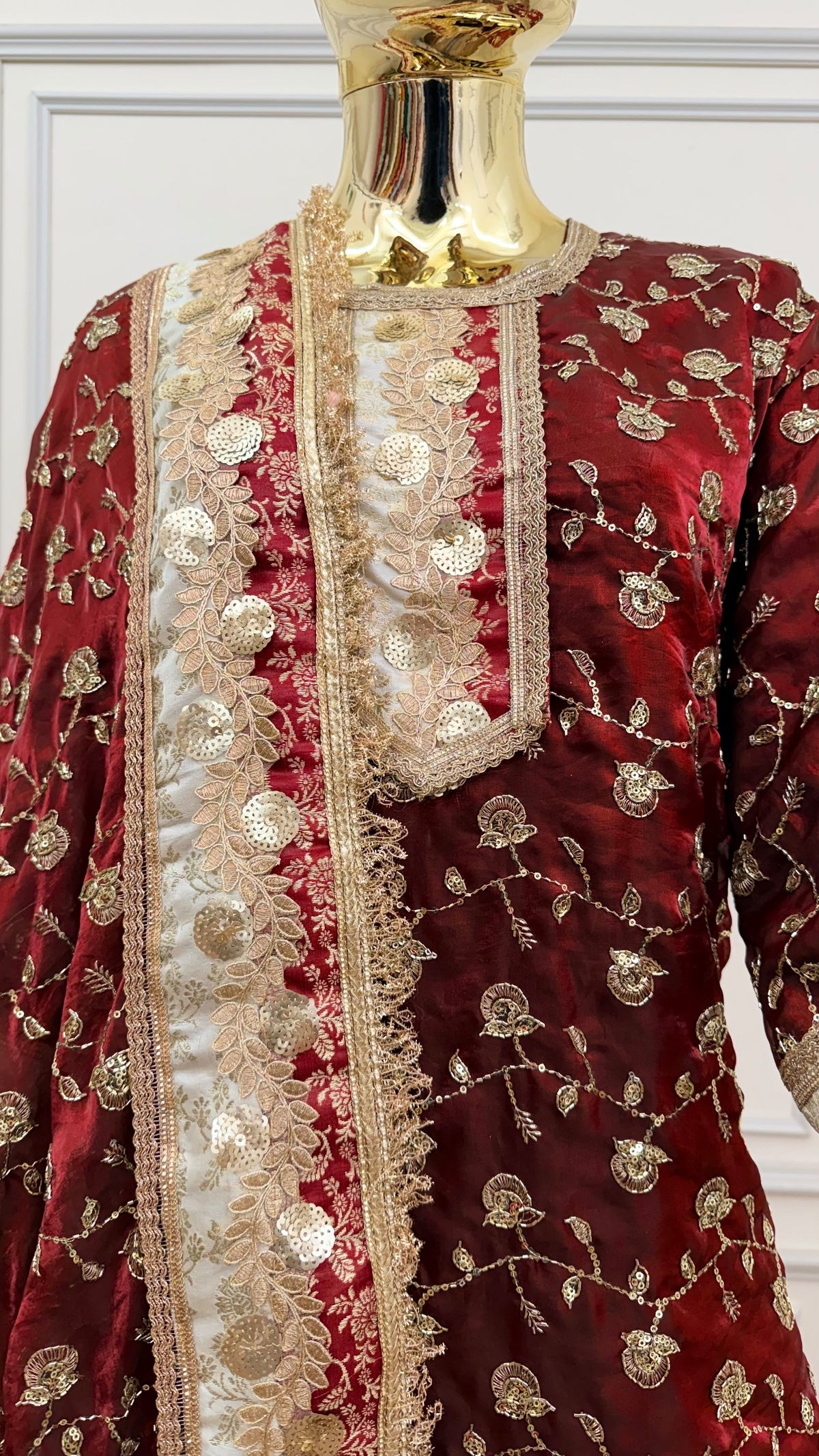 DEEP BLOOD MAROON RAMPURI GHARARA