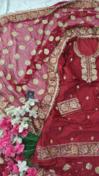 Blood maroon paan pattern Embroidered Gharara with Viscose silk base