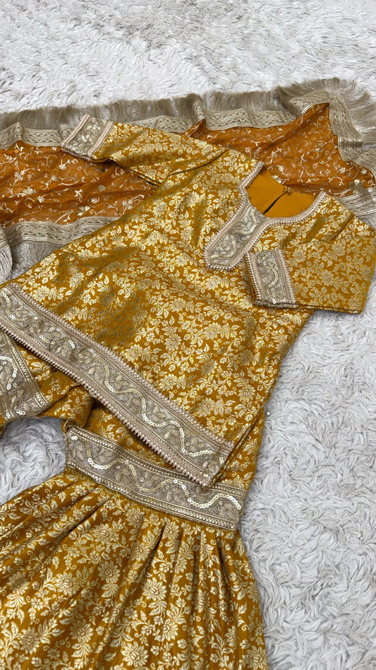 MUSTARD BANARASI TOP GHARARA