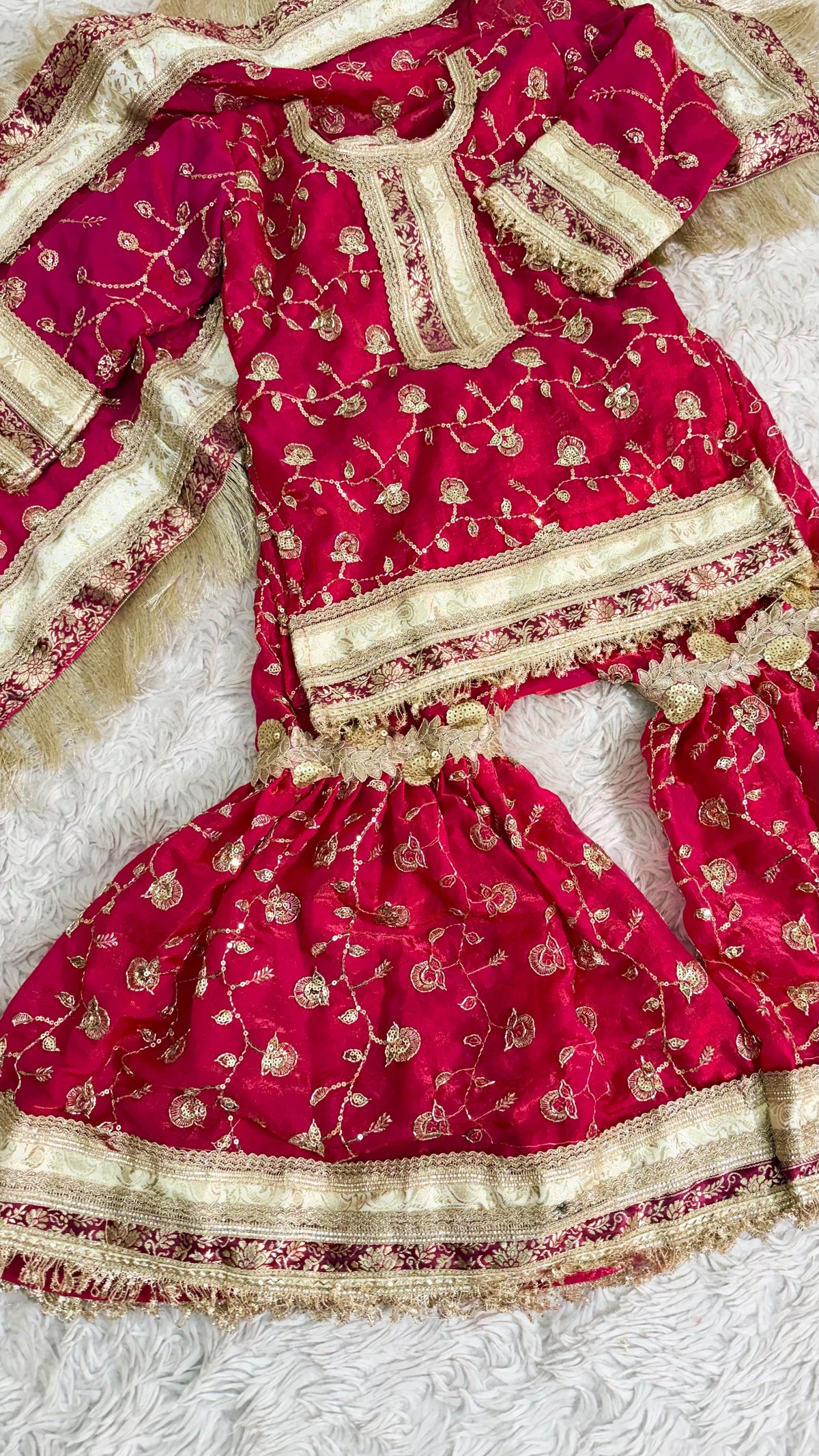 RANI PINK ORGANZA KIDS RAMPURI GHARARA