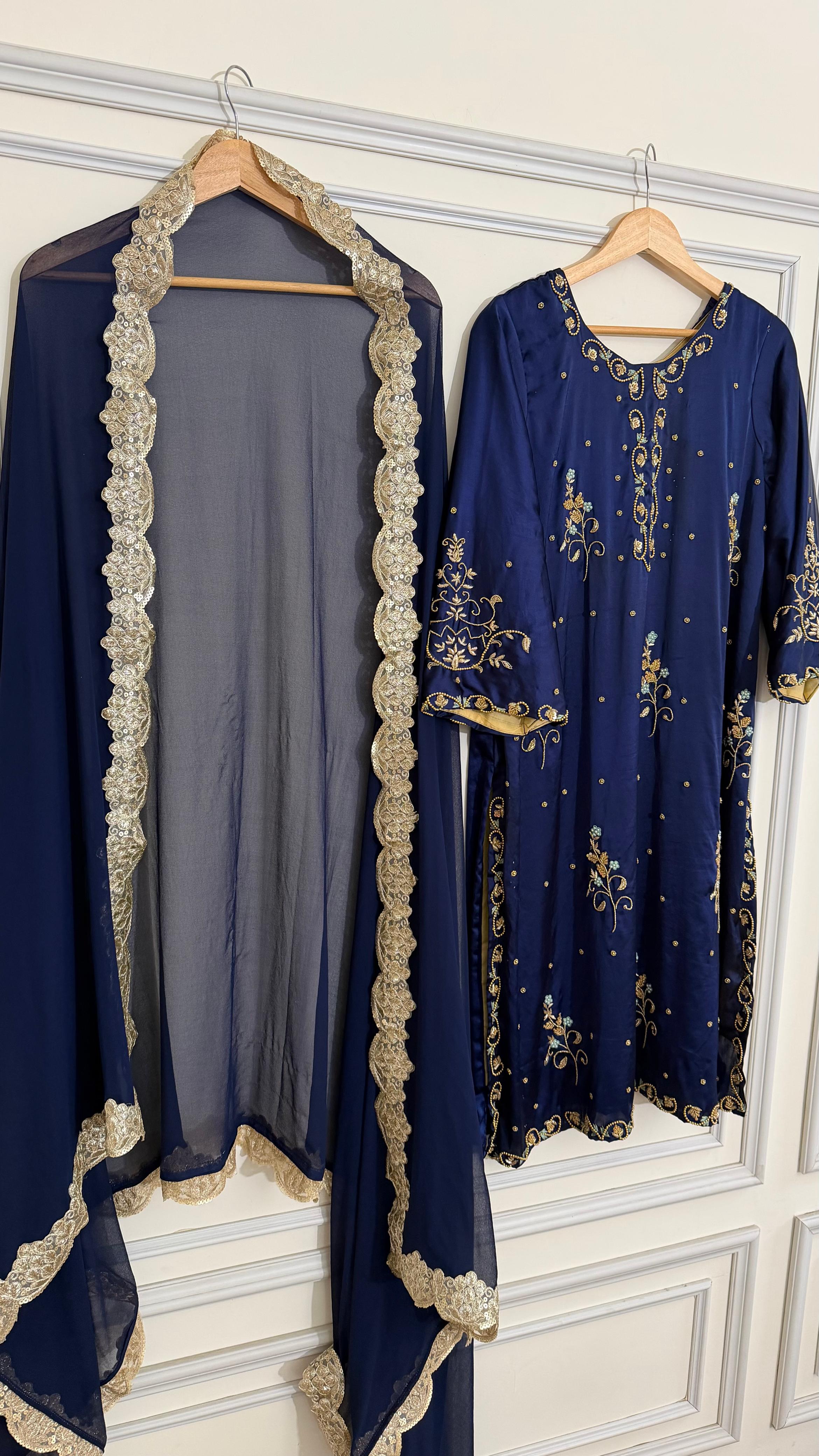 ITALIAN SATIN SILK BASED HANDWORK 2 PIECE SUIT