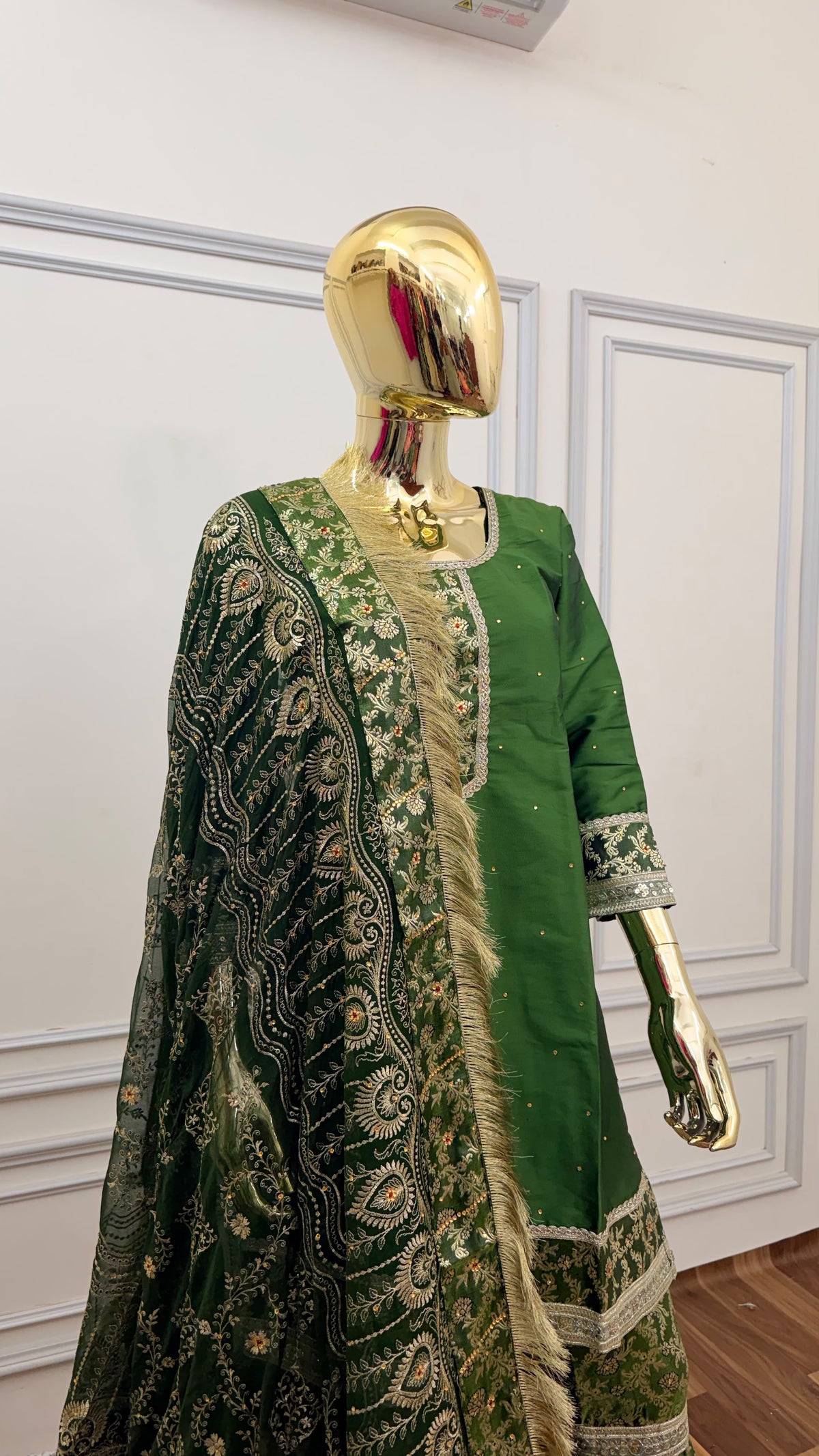 SEA GREEN PLAN TOP KIMKHAB GHARARA
