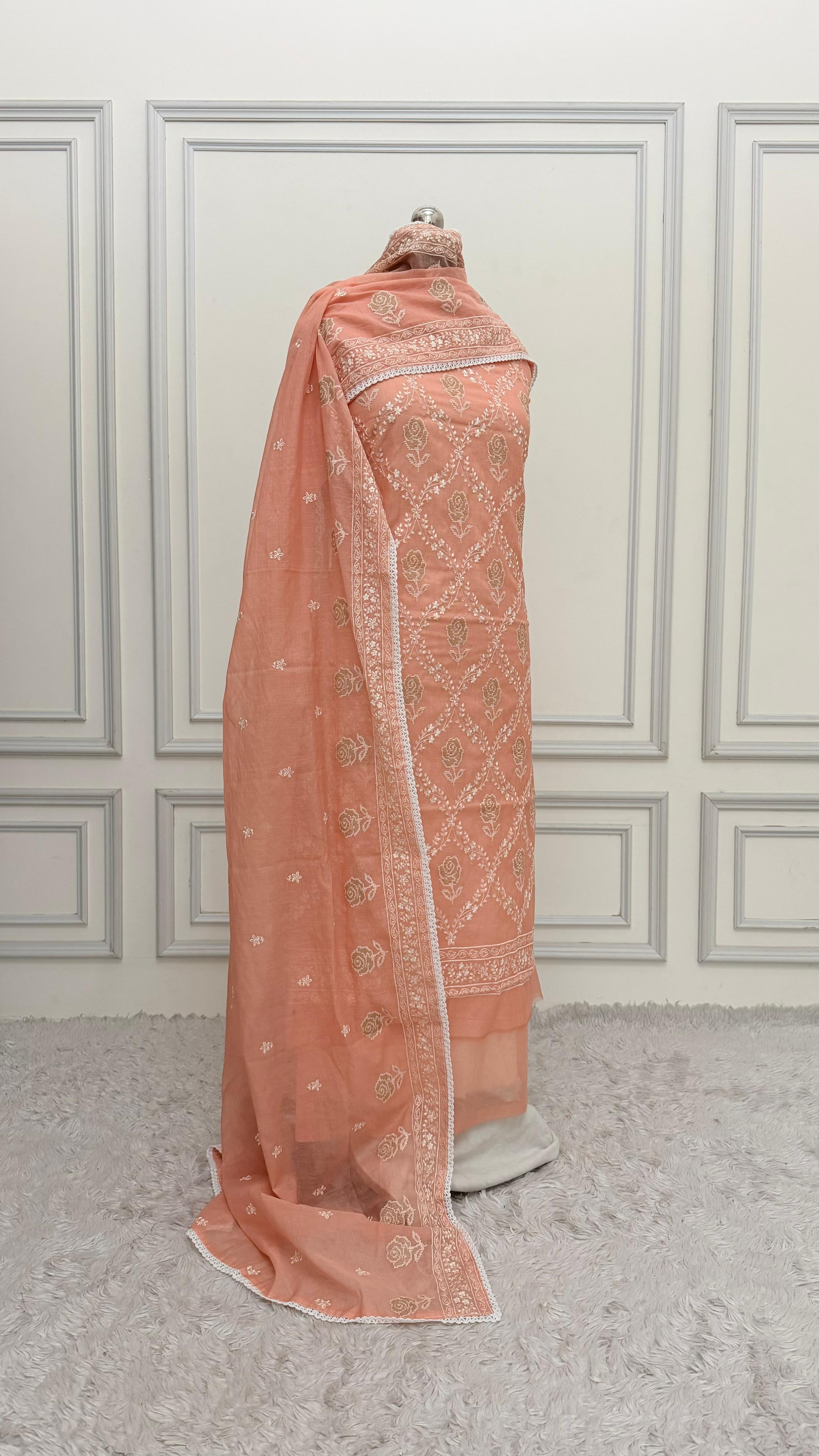 MELON COLOR COTTON MUL 3 PIECE SUIT