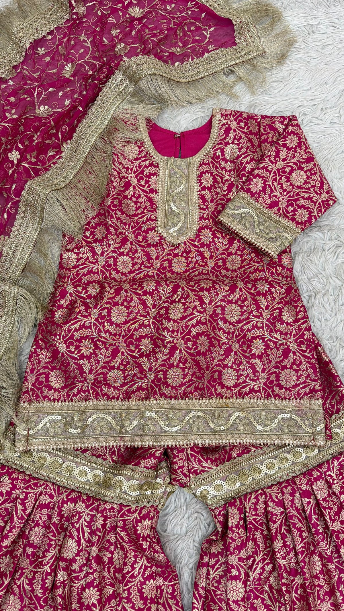 RANI PINK BANARASI TOP GHARARA