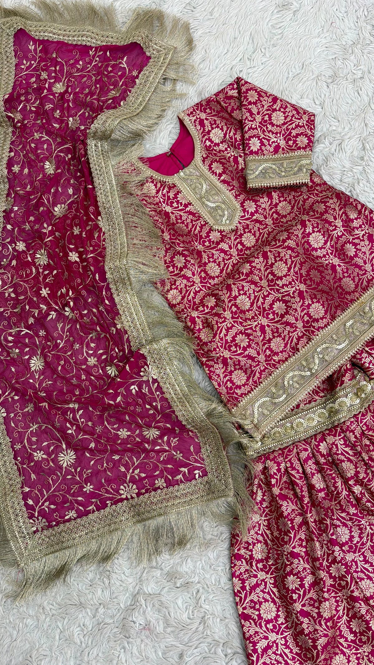 RANI PINK BANARASI TOP GHARARA