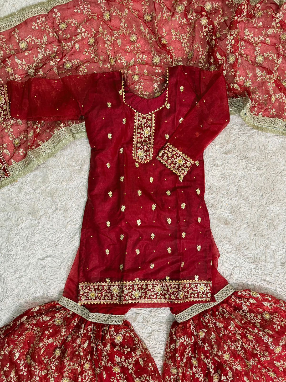 MAROON ORGANZA KIDS GHARARA