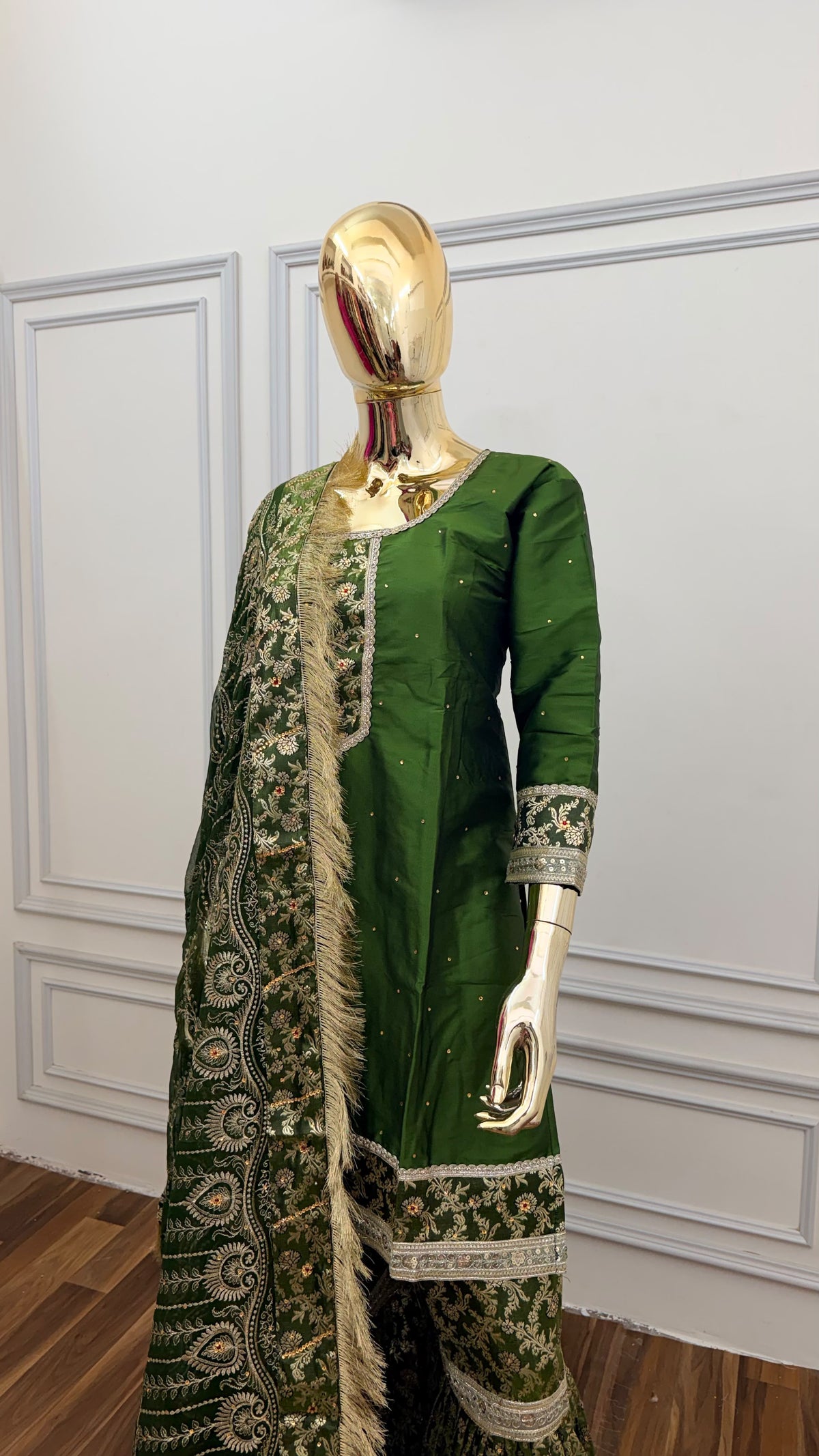 SEA GREEN PLAN TOP KIMKHAB GHARARA