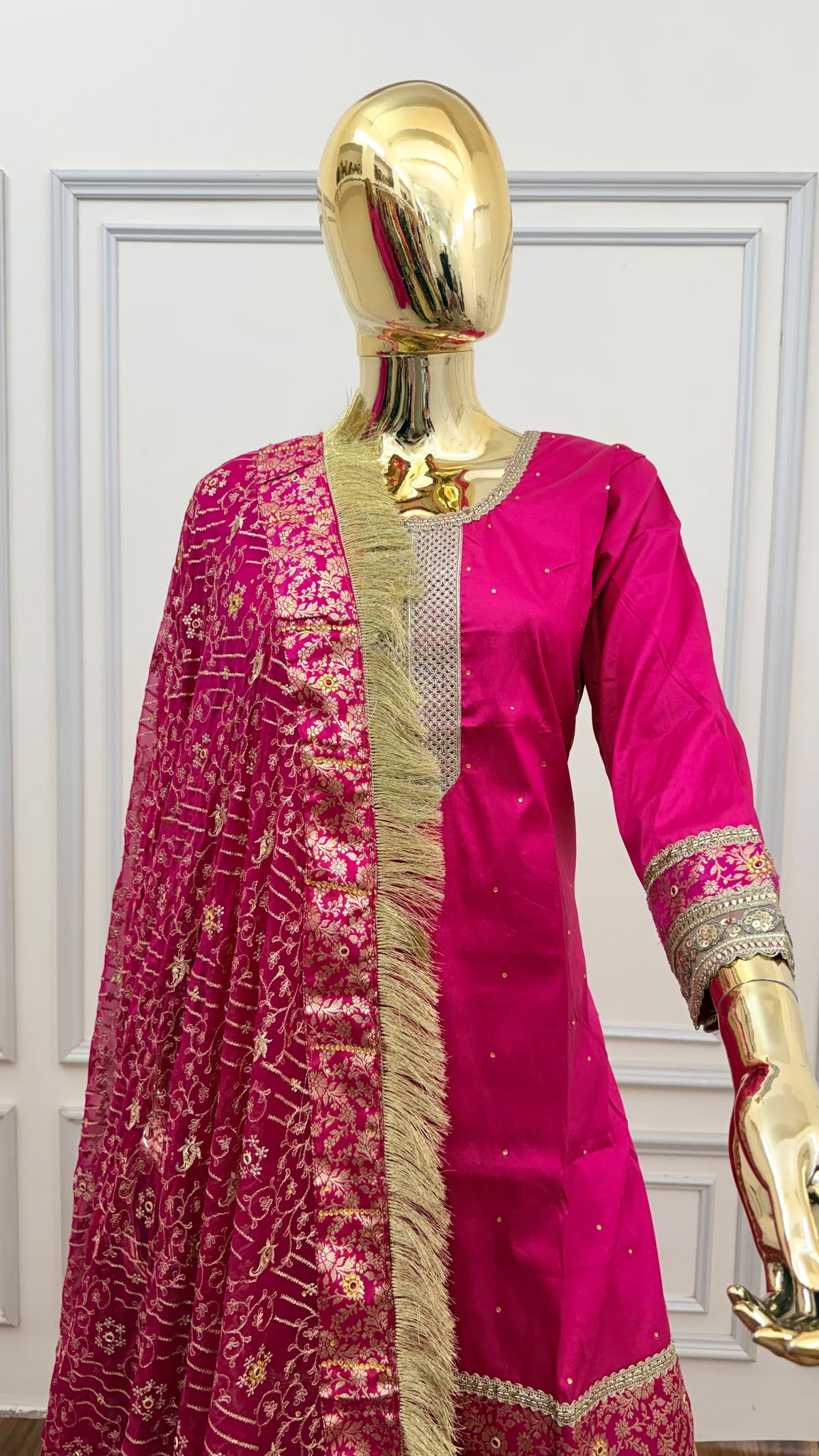 RANI PINK PLAN TOP KIMKHAB GHARARA