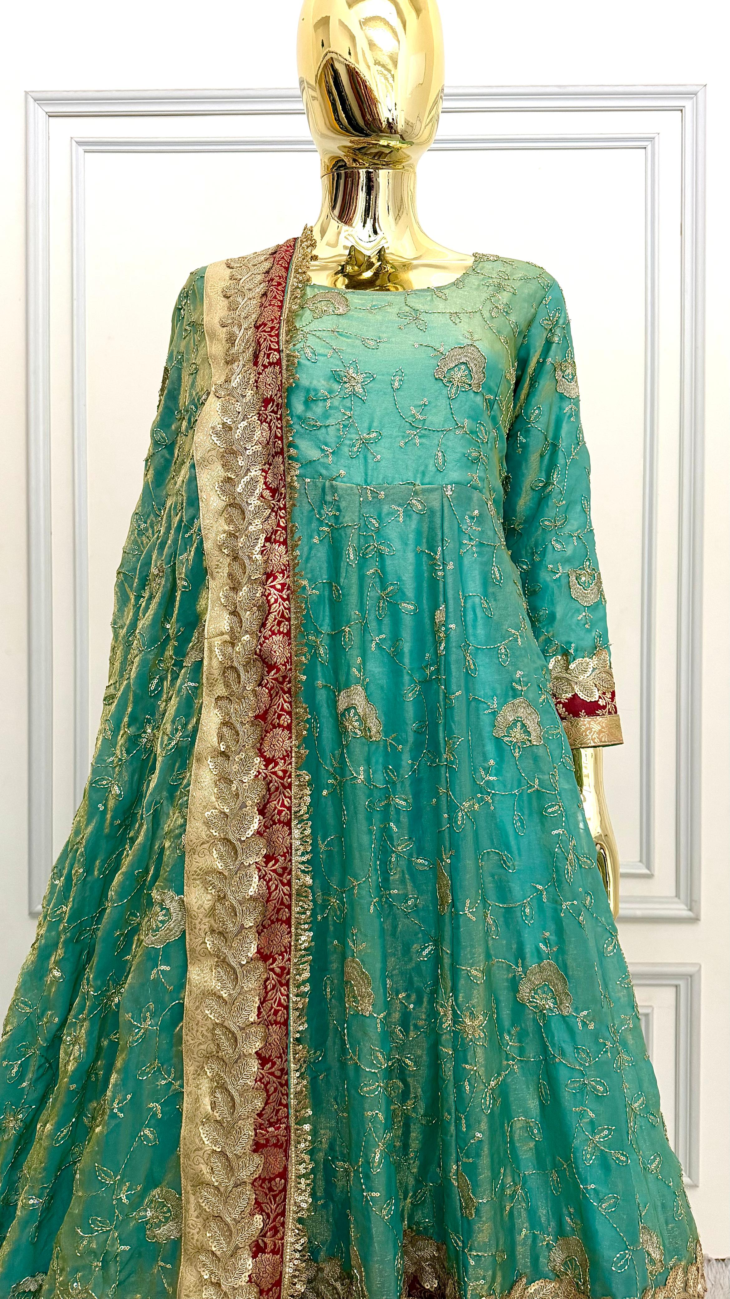 ITALIAN SHIMMER SILK BASED SKY BLUE ANARKALI