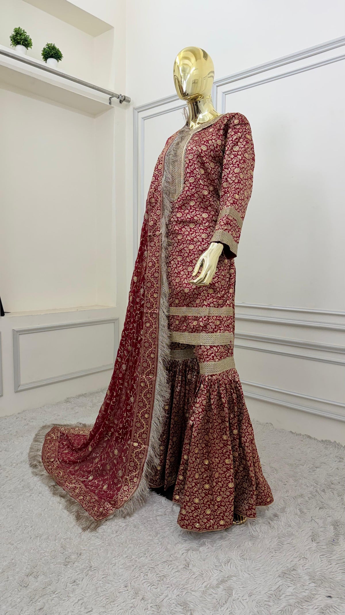 MAROON COLOR BANARASI KIMKHAB GHARARA WITH STONE WORK