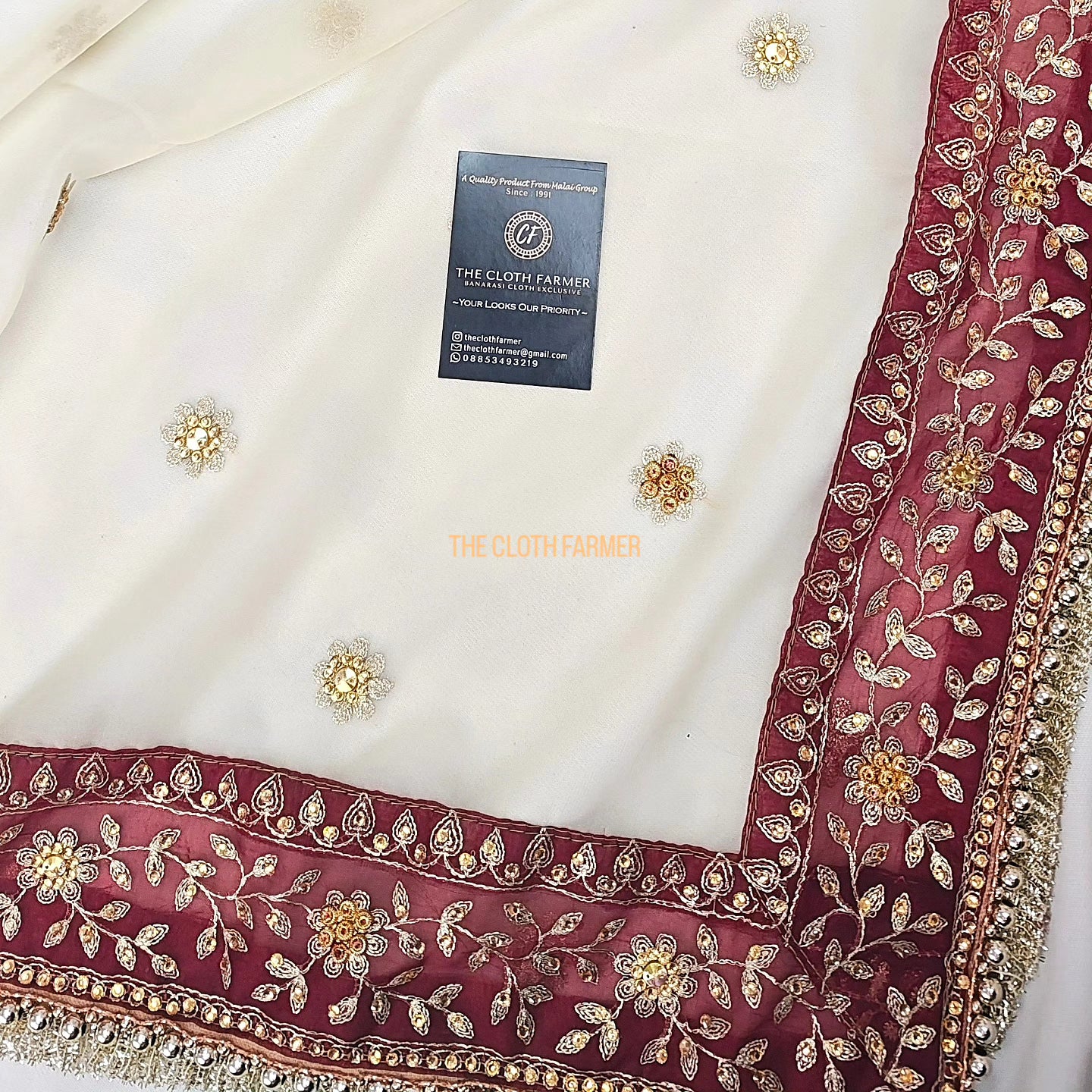 Off white booti Embroidered Gharara