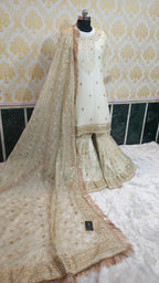 Off white  Jaal Pattern Embroidered Gharara