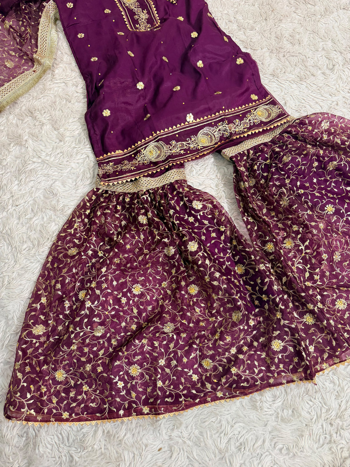 PURPLE ORGANZA KIDS GHARARA