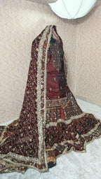 Dark maroon farshi long tail lahenga