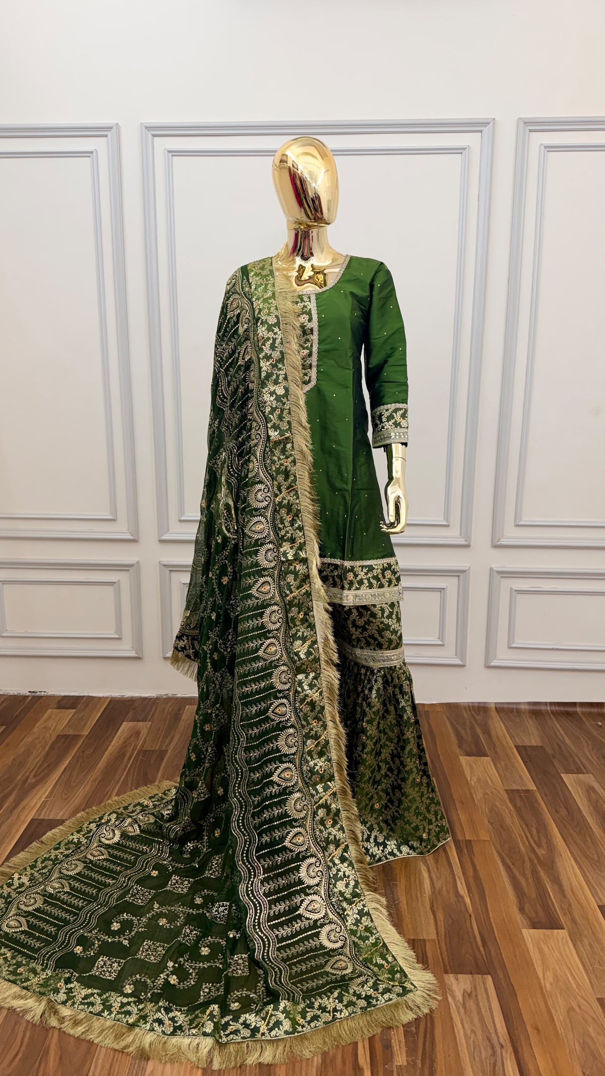 SEA GREEN PLAN TOP KIMKHAB GHARARA